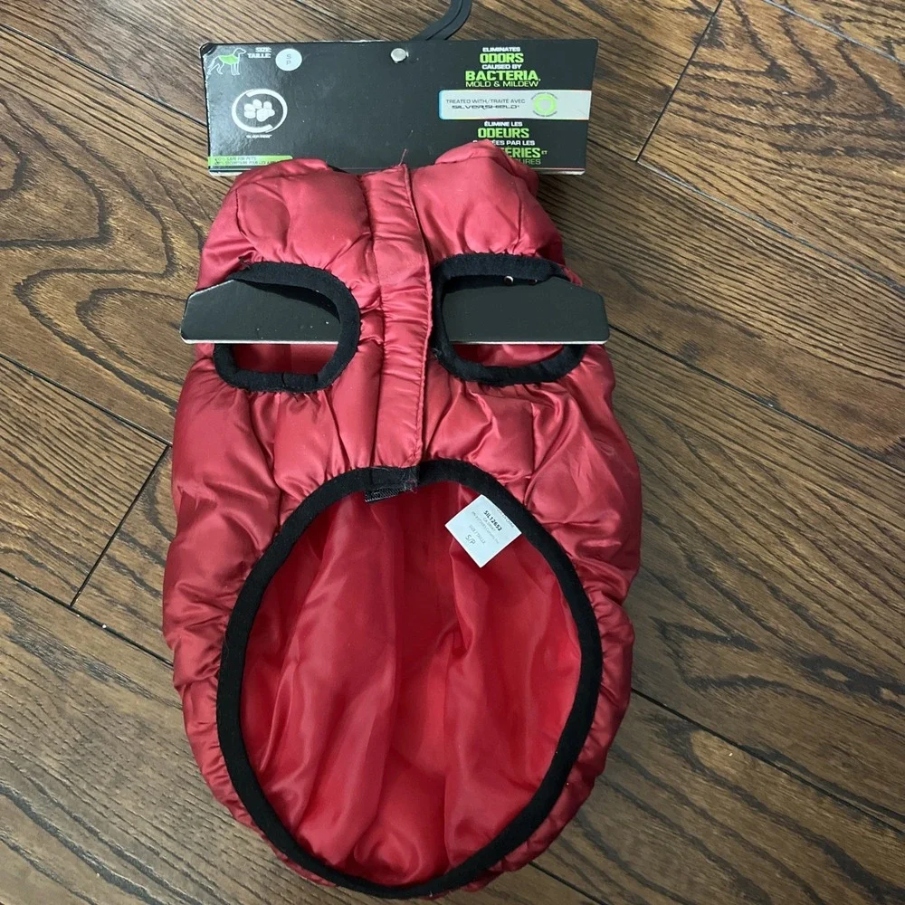 Silver Paw Red Hoodie Hooded Quilted Puffer Dog Jacket Small